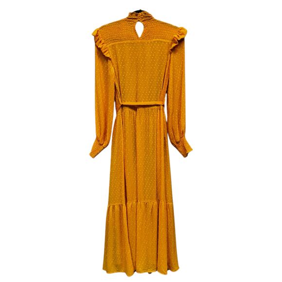 NWT English Factory Yellow Long Sleeve Swiss Dot Smocked Maxi Dress Womens Small - Picture 5 of 10